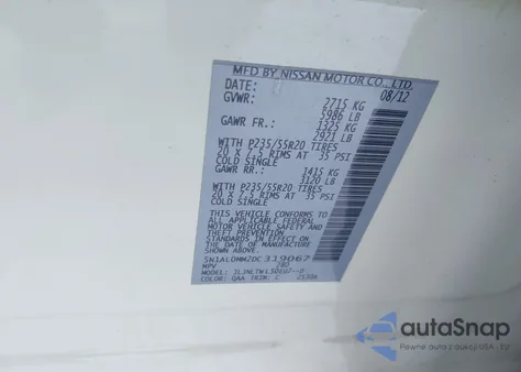 2013 Infiniti Jx35 z USA, uszkodzony, nr VIN 5N1AL0MM2DC319067